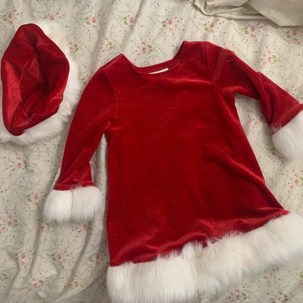 Vintage Girls Santa Dress with Hat